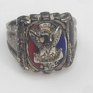 Vintage Eagle Scout Ring Sterling Silver 40s 50s Size 5 Lots Of Patina/Wear